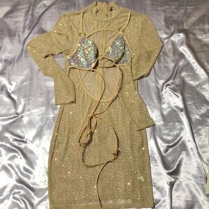 Sequin Embellished Dress with Bikini Top